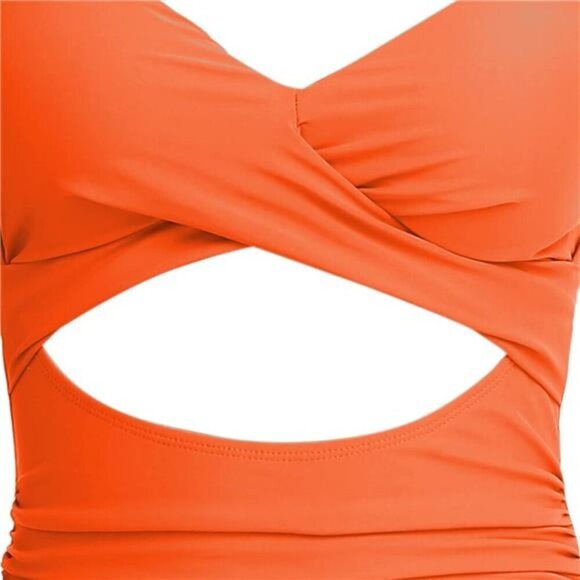 Women's One Piece Swimsuit Tummy Control Cutout High Waisted Wrap Tie Back - Picture 6 of 6